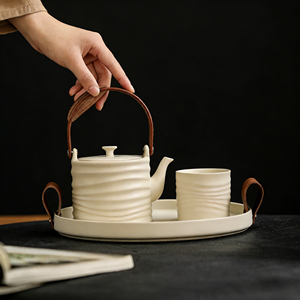 Bandeja <span class=keywords><strong>de</strong></span> Té <span class=keywords><strong>de</strong></span> Porcelana Estilo Vintage, Hecha a Mano, Circular, para Preparación <span class=keywords><strong>de</strong></span> Té y Colocación <span class=keywords><strong>de</strong></span> Tazas, con Plato para Frutas Secas - Product Image 2