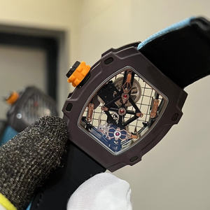 Montre mécanique pour homme inspirée du tennis, en fibre de carbone ultra-légère, squelette en forme de tonneau, tourbillon volant - Product Image 4
