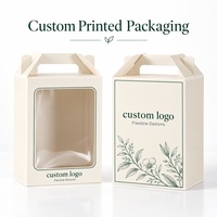 Boîtes cadeaux personnalisées avec fenêtre transparente, poignée en papier intégrée, papier couché, emballage rectangulaire pour fleurs, cadeaux en peluche