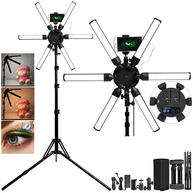 Custom logo Lash Tech Led Ring Light Rechargeable Bicolor 60w Flexible Six Arm Half Moon Beauty Lamp with Phone Clip