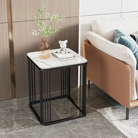 Table d'appoint carrée nordique avec plateau en pierre frittée, table d'appoint minimaliste pour salon, chambre à coucher, meubles de luxe
