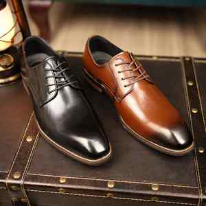 Chaussures en cuir pour hommes printemps, style Derby polyvalent et décontracté, à bout carré, pour affaires et trajets quotidiens, avec bout large - Product Image 3