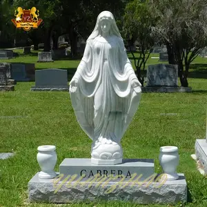 Marmo bianco naturale vergine maria statua di alta qualità pietra tombale di marmo lapide disegni e prezzi