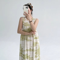 Robe plissée style Miyake pour femme, élégante, imprimé paysage Toile de Jouy, sans manches, robe maxi, tenue de vacances d'été