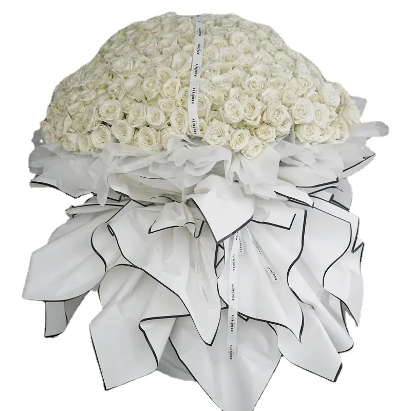 Classic Black And White Flower Wrapping PVC Paper 100% Waterproof Flowers Bouquets Packing Bopp Film Red Roses Packing Material