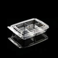 Wegwerp transparante PET fruitverpakking met klikdeksel, 4 compartimenten, voor verse gesneden fruitsalade, groothandel, food grade