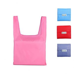 Bolsa de Compras Plegable Reciclable con Logotipo Personalizado al por Mayor, Estilo Camiseta de Poliéster Barata con Patrón de Letras - Product Image 1