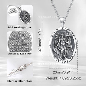 Changda Plata de Ley 925 Fe Religiosa Santo Espiritual Guardián Espiritual Amuleto St Saint <span class=keywords><strong>Gabriel</strong></span> Arcángel Collar - Product Image 6