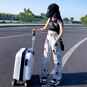 Set Casual primavera estate di <span class=keywords><strong>moda</strong></span> per <span class=keywords><strong>ragazze</strong></span> gilet con lettere ricamate Jeans strappati Set di abbigliamento per bambini - Product Image 4