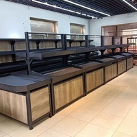 Verstelbaar metalen fruit- en groentepresentatie rek, 3-laags, vrijstaand eilandrek voor supermarkt en supermarkt