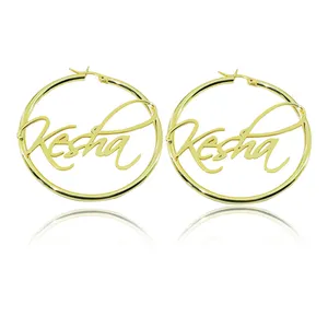 Custom Big Size Hoop Earrings Stainless Steel Personalized Name Fashion Earring For Women Gift Wholesaler