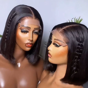 Perruques Courtes Bob en Cheveux Humains Vierges Brésiliens 100% Naturels, Raides comme des Baguettes, avec Dentelle HD, Vente en Gros pour Femmes - Product Image 2