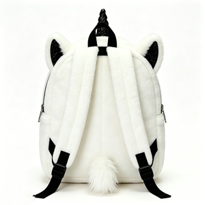 Customized White Fluffy Unicorn Plush <b>Backpack</b>, <b>Kids</b> Cute <b>Backpack</b> with Glitter Horn & Rainbow Eyes, Soft Fuzzy Unicorn - Product Image 4
