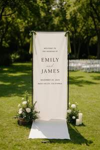 Panneau de bienvenue personnalisé pour mariage LANJO, bannière en tissu de lin personnalisée pour l'entrée, la fête de mariage, la fête de fiançailles, la décoration murale de la maison - Product Image 4