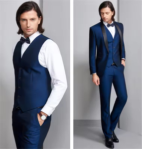 Trajes de Boda para <span class=keywords><strong>Hombre</strong></span> de Alta Calidad, Color <span class=keywords><strong>Azul</strong></span> Personalizado, Estilo Vintage, Traje de Tres Piezas con Solapa de Chal, Venta al por Mayor - Product Image 6