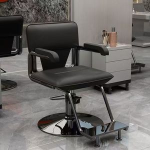 Sillón de Barbería Moderno Hidráulico, Silla de Estilismo para Salón, Asiento Tapizado en Negro, Estructura Metálica Dorada para Peluquería - Product Image 3