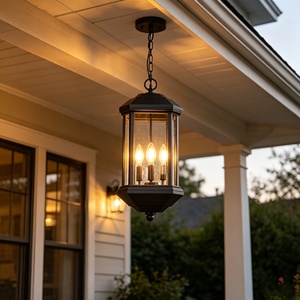 Lanterne de Jardin Suspendue Minimaliste Industrielle Étanche pour Extérieur, Noir Mat, pour Porte d'Entrée, Passage, Porche - Product Image 6
