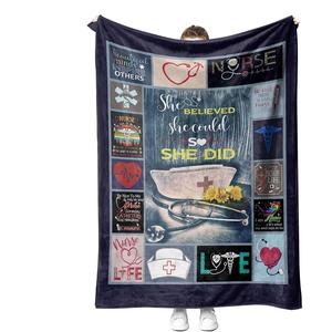 White Nurse Themed Medical Icons Flannel Blanket Throw Blanket Nap Blanket Super Soft Machine Washable for Travel Camping - Product Image 5