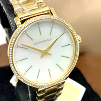 Montre chronographe pour femme en quartz argent et or rose 32 mm 18 mm, affichage à double aiguille, index en forme de barre, boîtier et bracelet en acier inoxydable