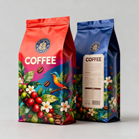 Sacs d'emballage pour café à fond plat, imprimés sur mesure, refermables, avec logo rose, vides