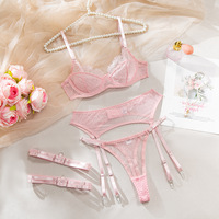 Ensemble de Lingerie de Mariée en Dentelle avec Porte-Jarretelles, Soutien-Gorge Sexy à Armatures et String, 4 Pièces, Lingerie Exotique, Vêtements de Nuit de Mariage, Pack Cadeau en Gros