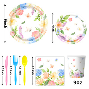 Ensemble de vaisselle de fête printanière avec papillons et fleurs, assiettes en papier, gobelets, bannière pour les fêtes de remise de diplômes, anniversaires, Pâques, directement de l'usine - Product Image 4
