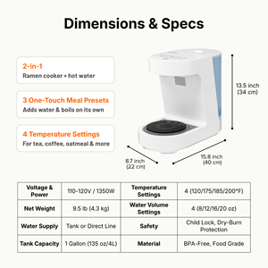 NEO CUCINA - Cuiseur automatique intelligent pour ramen - Distributeur d'eau chaude instantanée - 2 en 1 - Machine à cuisiner des nouilles coréennes instantanées sur comptoir - Product Image 6