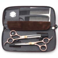Coffret de 4 ciseaux professionnels japonais 440C pour barbier, ciseaux à effiler et texturiser les cheveux, pour coiffeur, 5.5, 6, 7 pouces, 9105