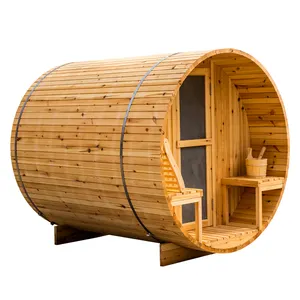 2-4 Person Family Pine Timber Barrel Shaped With Heater Outdoor Infared Sauna