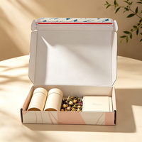Boîte d'expédition en carton ondulé Kraft avec poignée, bande de déchirement facile, fermeture auto-adhésive, emballage express, carton personnalisé avec logo