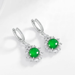 Authentic natural A-grade jadeite green sunflower earrings made of ice-grade jade. Fashionable and simple women's earrings - Product Image 3