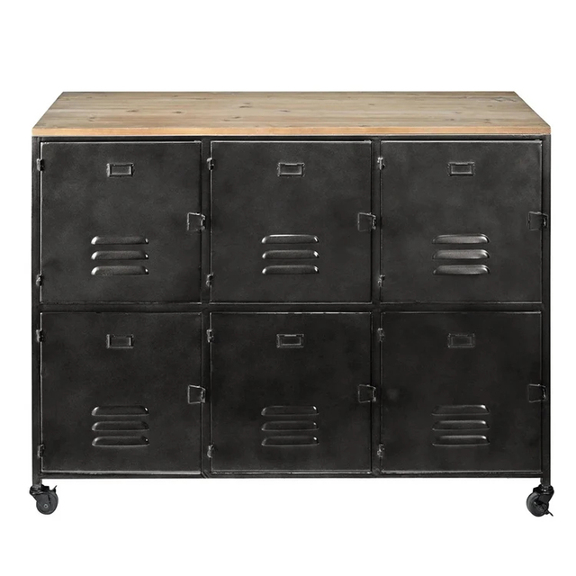 Industrial Style Sideboard Iron Solid Wood Pantry Cabinet Retro Multifunctional Storage Cabinet for Storage Cabinet Iron Craft
