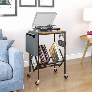 Double Layer Wrought <b>Iron</b> Record Rack With Storage Bag Media Shelf For Vinyl Records And Magazine Display - Product Image 2