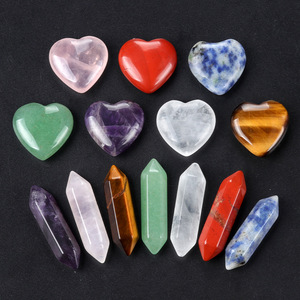 Pierre de Yoga en Cristal <span class=keywords><strong>Semi</strong></span>-Précieux Brut Poli en Forme de Cœur, Colonne Hexagonale à Double Pointe Sept Pulsations, Coffret Cadeau Coloré - Product Image 2