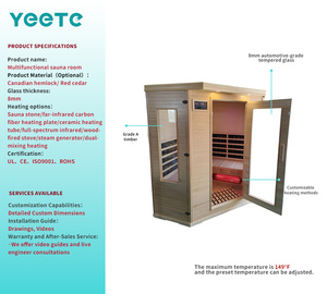 Salle de sauna électrique YEETE <span class=keywords><strong>en</strong></span> cèdre canadien, design d'angle, verre 8 mm, quincaillerie noir mat, hub de bien-être, préfabriqué, modulaire, architectural - Product Image 2