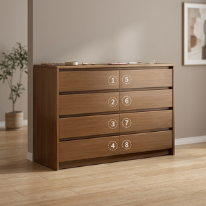Commode moderne à 8 tiroirs en bois de manguier pour salon, design autoportant, finition en contreplaqué brun écologique - Product Image 3