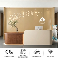 Bureau d'accueil moderne et minimaliste bicolore sur mesure avec éclairage LED intégré pour salon de beauté ou clinique