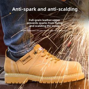 أحذية أمان من Goodyear لحماية العمل أحذية عمل صيفية أحذية منخفضة القطع من الطبقة الأولى مضادة للسحق صلبة من جلد البقر - Product Image 3