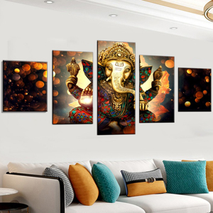 5 Bảng Điều Chỉnh <span class=keywords><strong>3D</strong></span> Hindu Ganesh Tranh <span class=keywords><strong>Canvas</strong></span> Wall Art Acrylic Phun In Elephant God Hình Ảnh Nhà Máy Tùy Chỉnh Tác Phẩm Nghệ Thuật - Product Image 2