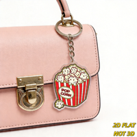 Porte-clés en acrylique en forme de seau de pop-corn, charmant, rayé rouge et blanc, avec des grains souriants, accessoire amusant pour soirée cinéma