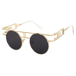 Venta al por mayor 2024 gafas de sol redondas Steampunk Unisex de alta calidad Protección Anti-ultravioleta marcos de Oro Negro estilo de moda - Product Image 3