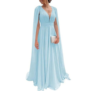 <span class=keywords><strong>Vestido</strong></span> de Dama de Honor de Gasa de Varias Piezas <span class=keywords><strong>con</strong></span> Mangas Tipo <span class=keywords><strong>Capa</strong></span>, <span class=keywords><strong>Vestido</strong></span> Formal para Invitadas de Boda, <span class=keywords><strong>Vestido</strong></span> <span class=keywords><strong>Largo</strong></span> Plisado para Mujer - Product Image 1