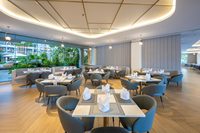 Modernes Hotel-Restaurant-Möbelset - Marmor-Esstisch & Gepolsterter Stuhl für Buffetbereich