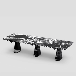 HZX Nature Stone Calacata <span class=keywords><strong>Table</strong></span> à manger noire plus longue de 3m en marbre travertin Meubles de maison Meubles en marbre de style européen - Product Image 2