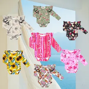 Schattige Zonnebloem Baby Kleding Flutter Lange Mouw Baby Romper Bodysuit Peuter Zuigelingen Vallen Kleding Groothandel In China