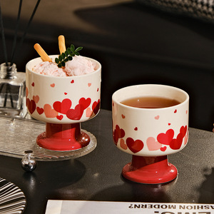 Taza de Postre con Forma de Corazón, Taza de Helado de Cerámica con Base, Taza de Pudín de Porcelana - Product Image 1