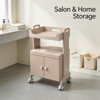 Chariot de rangement rose poudré avec plateau profond, coins arrondis, montage facile, organisateur pour la maison et la salle de bain