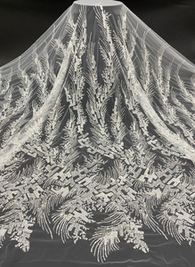 ผ้าลูกไม้ปัก<span class=keywords><strong>ลาย</strong></span>มุกสไตล์ยุโรป ประดับด้วยลูกปัดขนาด 3/4 มม. ปักเลื่อม สำหรับชุดแต่งงานระดับพรีเมียม - Product Image 3