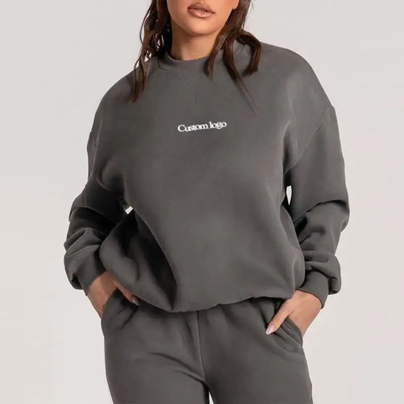 LORISOW cotton luxury streetwear oversized embroidered jumper sweater crewneck embossed custom logo hoodie sweatshirt women