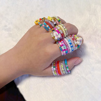 Bague populaire en perles de verre, motif floral tricoté coloré, pour l'index féminin